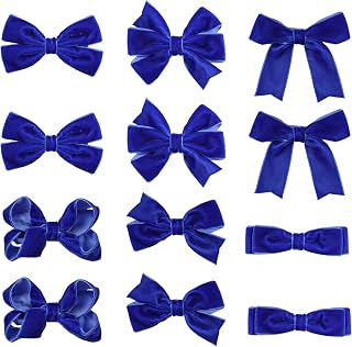 12 Pcs 3in Royal Blue Velvet Dressy Bow Hair Clips for Teen Toddler Baby Flower Girls Vintage Fall Wedding Prom Birthday Pageant 1st Communion Party Decor Accessories Favor Gift
