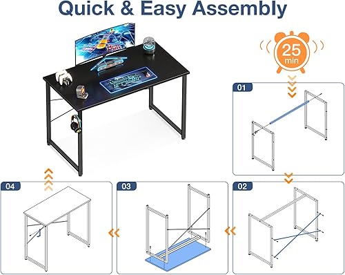 Miniatura 5 de Casaottima Escritorio de computadora pequeño de 40 pulgadas para oficina en casa, mesa de estudio para espacios pequeños, escritorio simple y