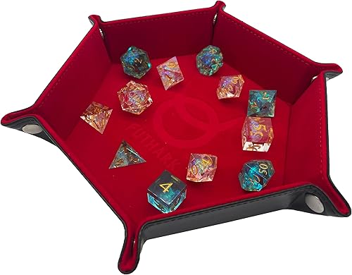Paquete de 2 bandejas de dados de piel sintética, bandejas de dados plegables portátiles hexagonales para juegos de dados como RPG, DND y otros
