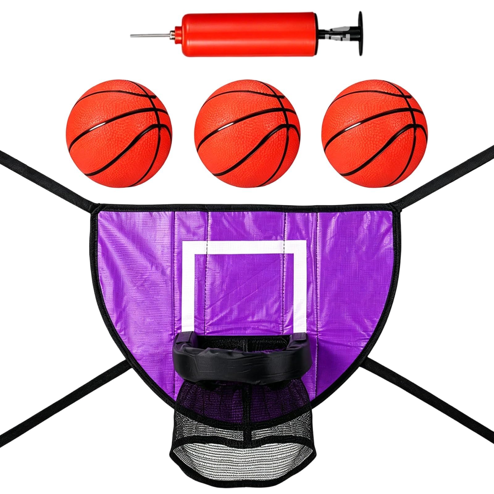 5 Pcs Trampoline Basketball Hoop Set, 5-Piece Mini Basketball Hoop for Outdoor Trampolines, Purple Basketball Hoop with Durable Rim, Kids Basketball Accessories for Backyard Games and Physical Exercis