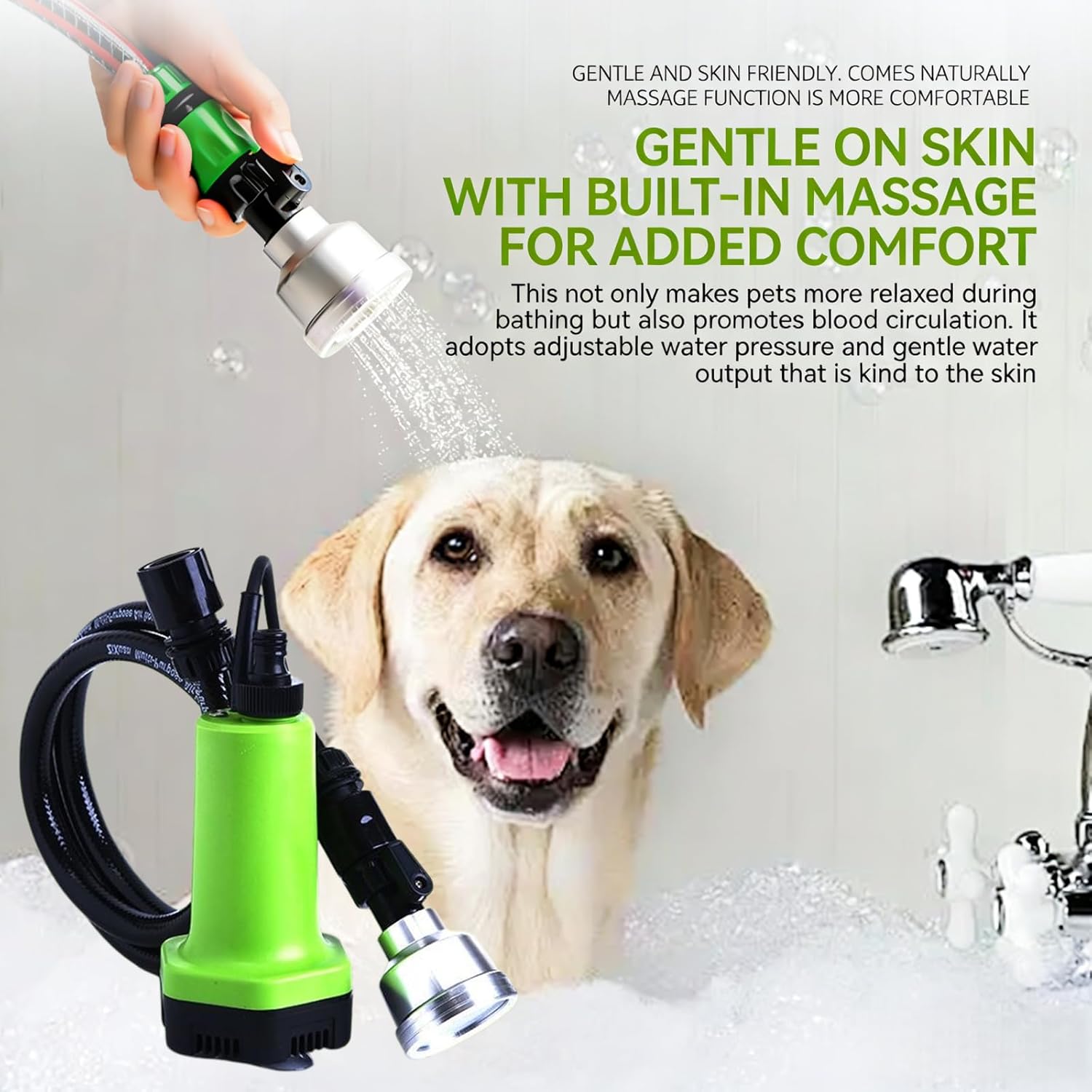 Pet Shower Bubble Machine - High-Pressure Sprayer Shampoo Dispenser, Pet Home SPA Shower Kit, Rich Foam & Water-Saving (Including Suction Cup Base, Adapter & Filter)