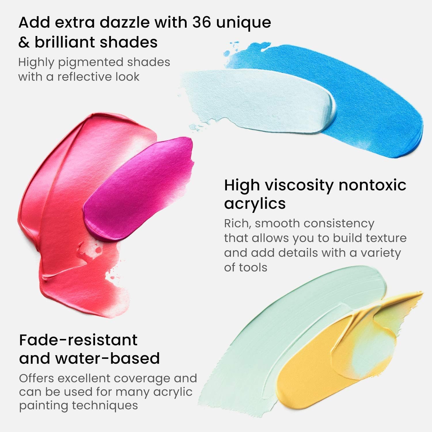 ARTEZA Metallic Acrylic Paint Set of 36 Colors with Acrylic Paint Markers Set of 40 Assorted Color Pens, Drawing Art Supplies for Artist, Hobby Painters & Beginners