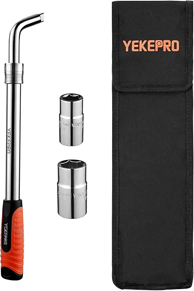 YEKEPRO Extendable Lug Nut Wrench with Flip Sockets, 4-Pieces Telescoping Tire Wheel Wrench with 17/19mm and 21/23mm CR-V Sockets, Includes Storage Pouch, Compatible with Most Vehicles - W12004A