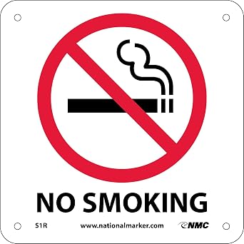 NMC S1R NO Smoking Sign - 7 in., Black Text on Red Base, Rigid Plastic Security Sign with Graphics