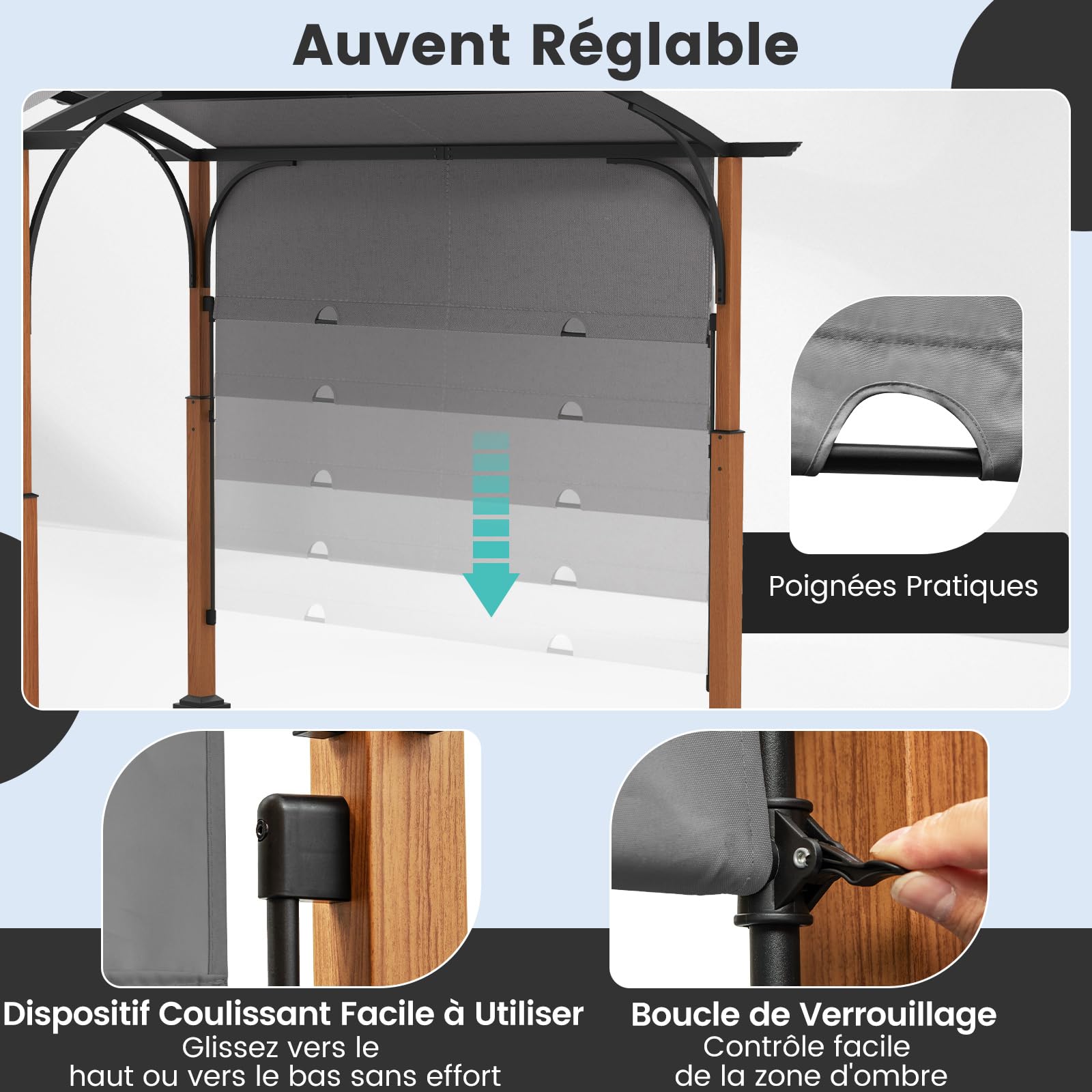 RELAX4LIFE Pergola Jardin Extérieur 3,6x3 M avec Auvent Rétractable, Tonnelle Pergola Métallique avec Toile Réglable Coulissante, Piquets de Sol, Protection UV, Pergola pour Jardin Plage Cour (Gris)