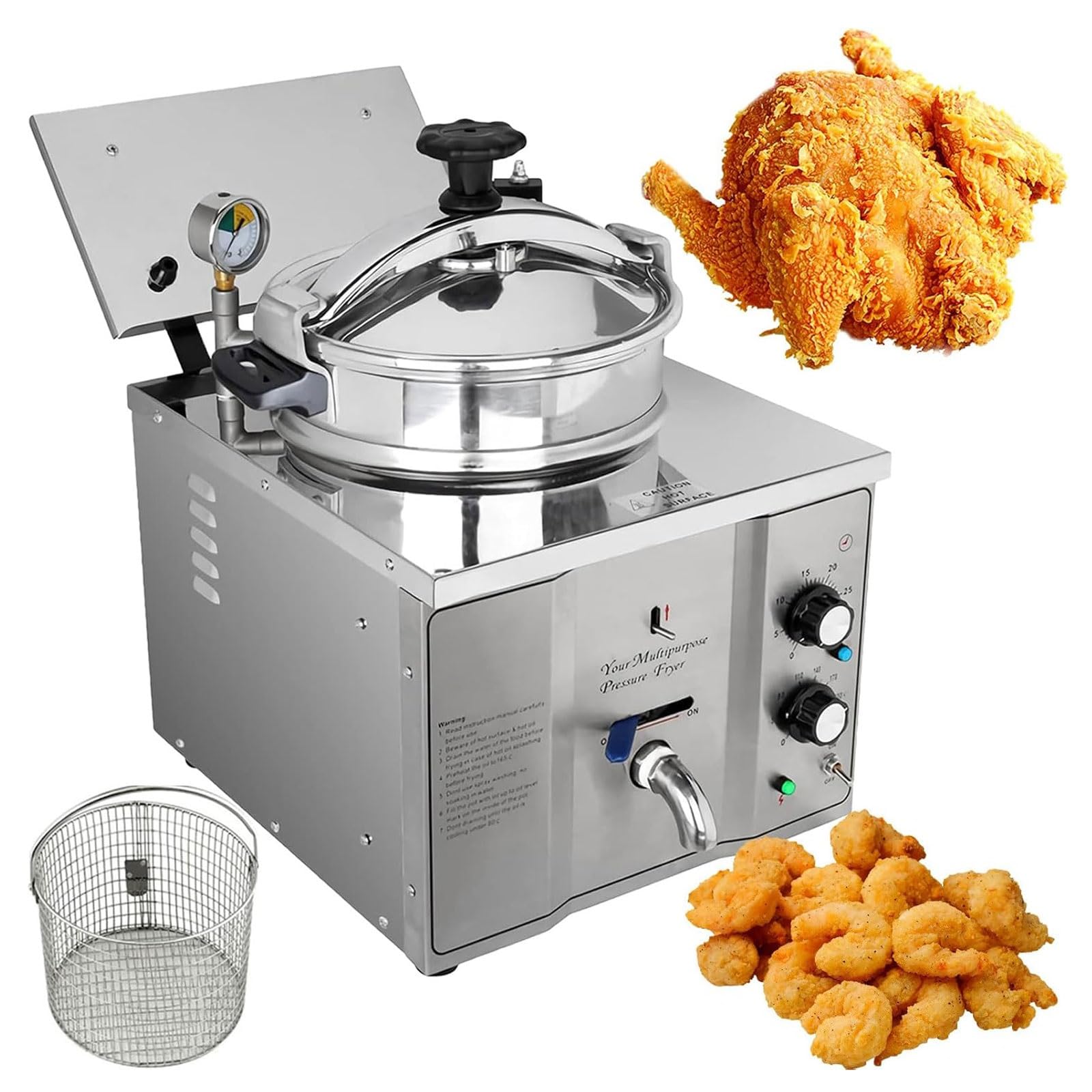 HCZKIUJY Electric Pressure Fryer, 3000W High Pressure Chicken Frying Machine, 16L Stainless Steel Oil Tank, Commercial Deep Fryer for Restaurant Use