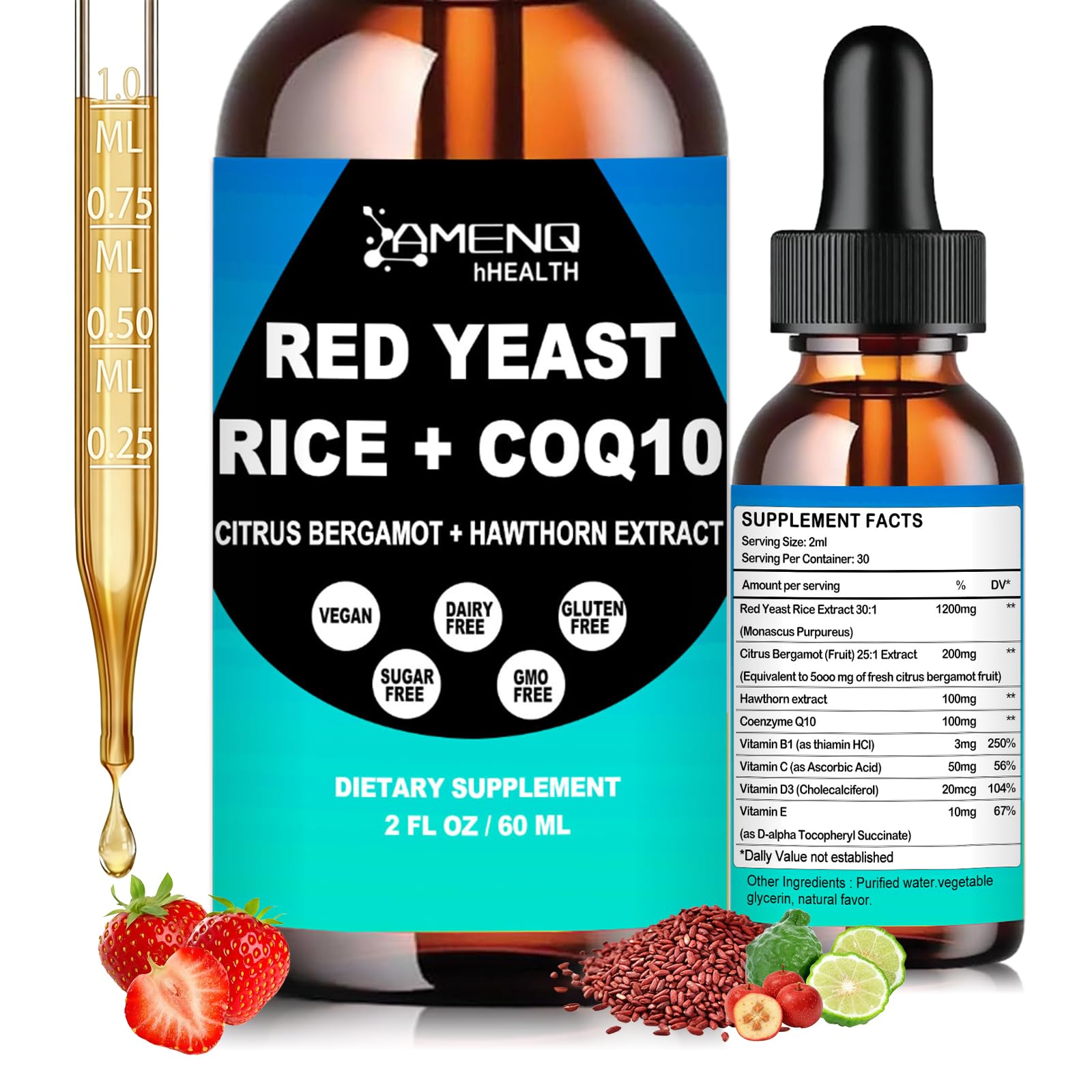 Red Yeast Rice with CoQ10 Supplement, Red Rice Yeast Extract Liquid Drops