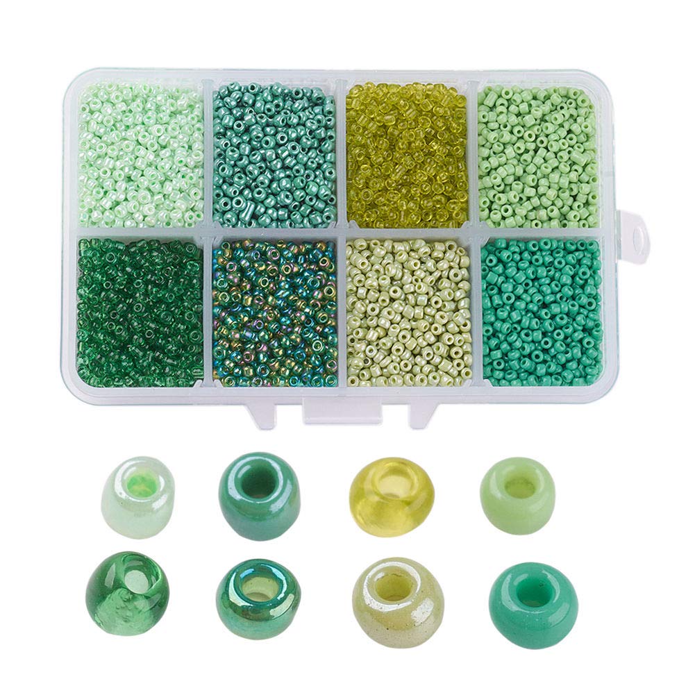 Cheriswelry 1900pcs 6/0 Glass Seed Beads 4mm Green Series Round Pony Loose Bead Mini Spacer Czech Beads with 1mm Hole for Jewelry Making Bohemia Bracelets