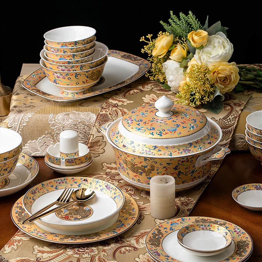 Zestaw naczyń/talerzy/misek, zestaw naczyń ceramicznych, 52 elementy, zestaw obiadowy z porcelany emaliowanej - zestawy talerzy i misek z porcelany kostnej na prezenty ślubne i spotkania rodzinne