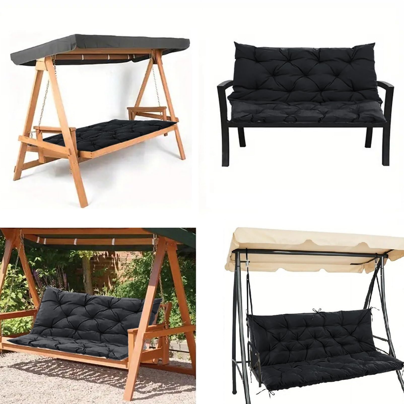 EBETA Cojín para Banco de jardín Cojín de Asiento y Respaldo para Banco de Exterior Cojín Acolchado para Columpio de jardín (Negro, 100 x 50 x 50 cm)