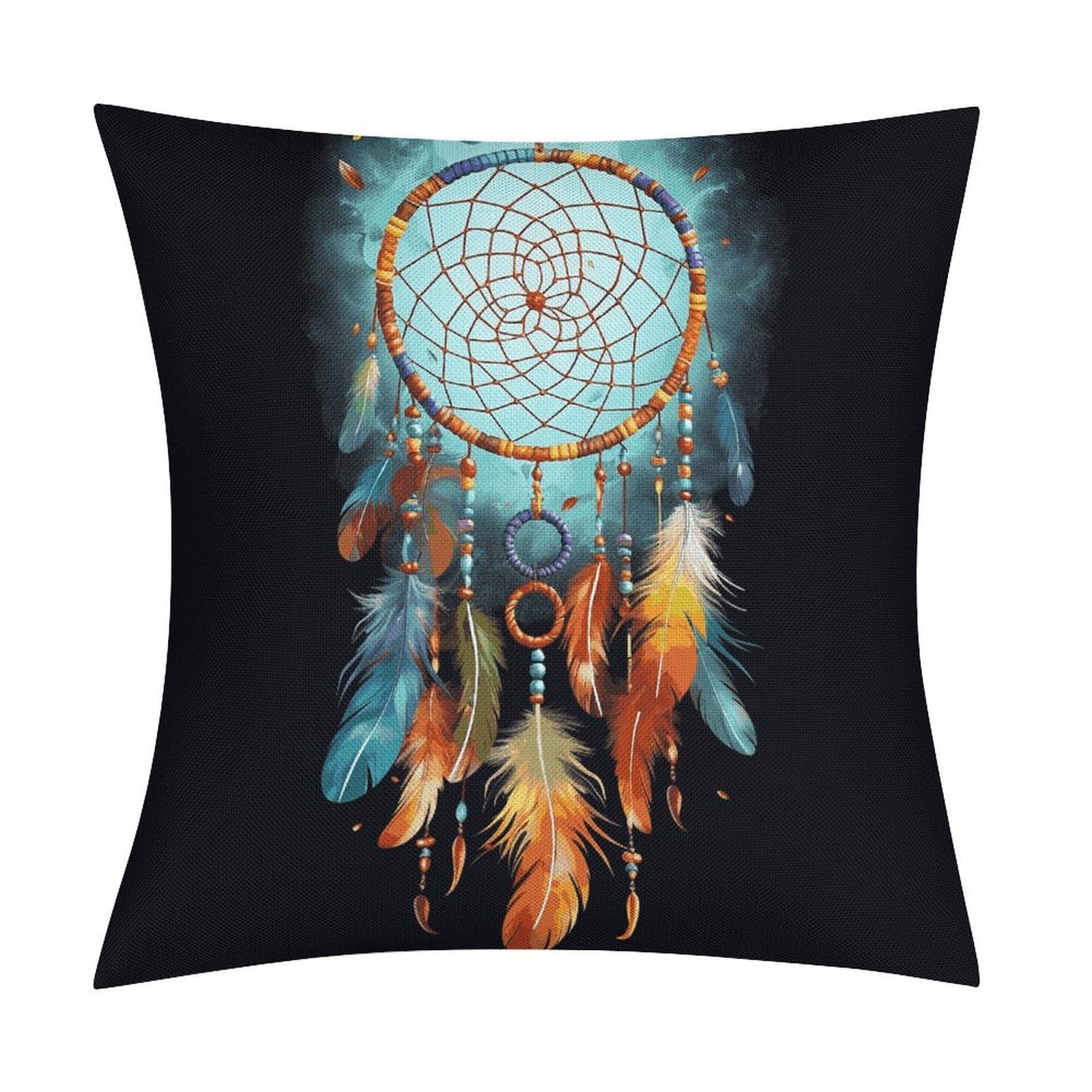 Fodpand Style Feathers Dream Catcher Pillow Covers 18X18 Inch, Pillow Cases Boho Farmhouse, Throw Pillow Covers For Couch Sofa Bed Spring Home Decor