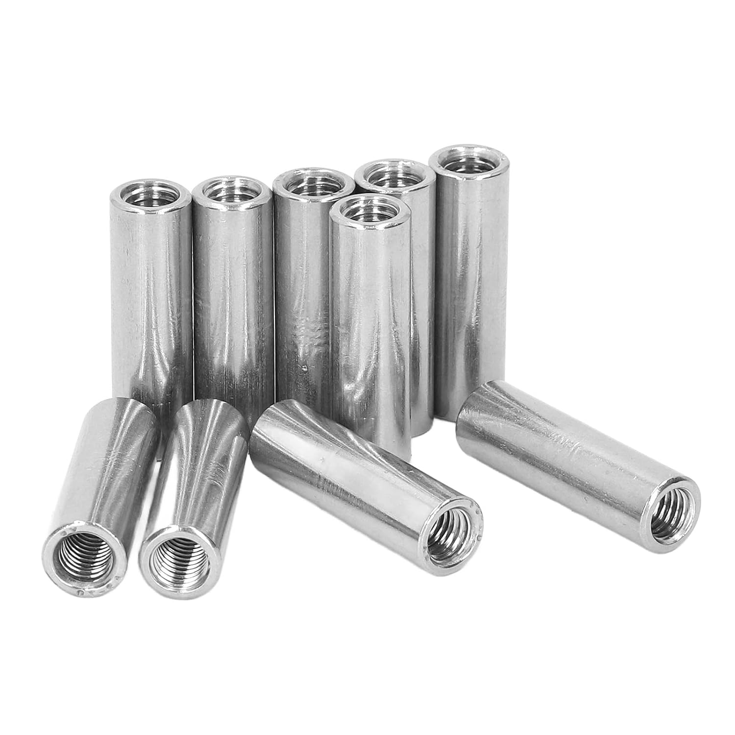 10PCS Female Thread Coupling Nuts M8 x 1.25, 12L40mm Round Shape Coupling Nut Set for Connection Heavy Duty Metal Fasteners for Automotive Machinery and Industrial Use