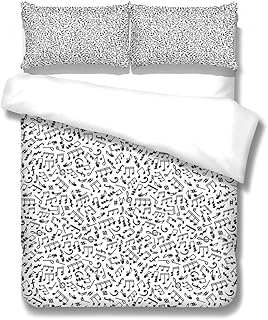 King Size poszewki na kołdrę czarne nuty muzyczne pościel z mikrofibry zestawy poszewek na kołdrę odporna na kurz zestaw kołdry nadaje się do prania zestaw pościeli, 1 poszewka na kołdrę z zamkiem błyskawicznym i poszewki na poduszki 2 sztuki (50 x 75 cm)