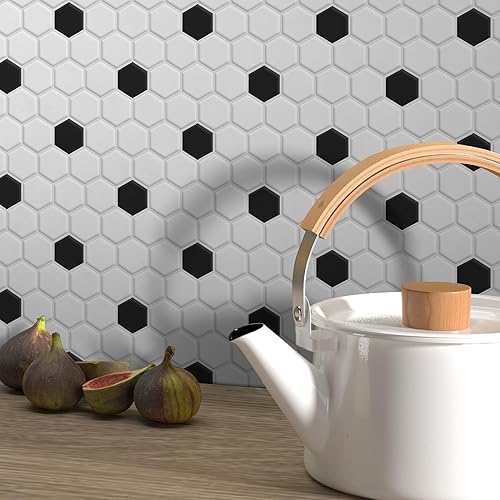 Papel de contacto para despegar y pegar contra salpicaduras para cocina, baño, encimera, vinilo extraíble, pequeño hexágono, geométrico, decoración
