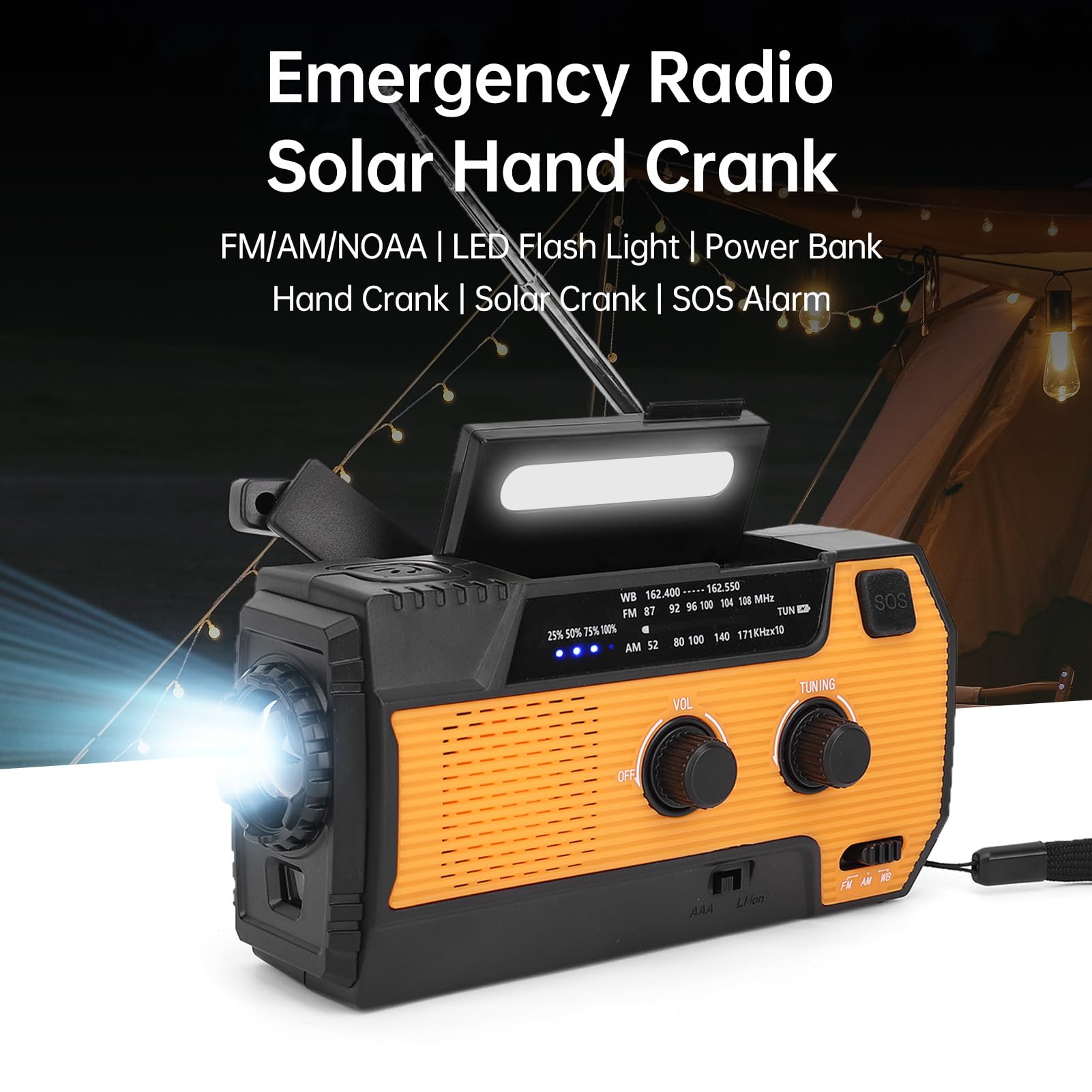 Radio d'urgence,Radio Solaire AM/FM avec Dynamo à manivelle, Chargeur USB Rechargeable 4000 mAh, Alarme SOS et Lampe Torche LED, idéale pour la Maison, Le Camping et la randonnée