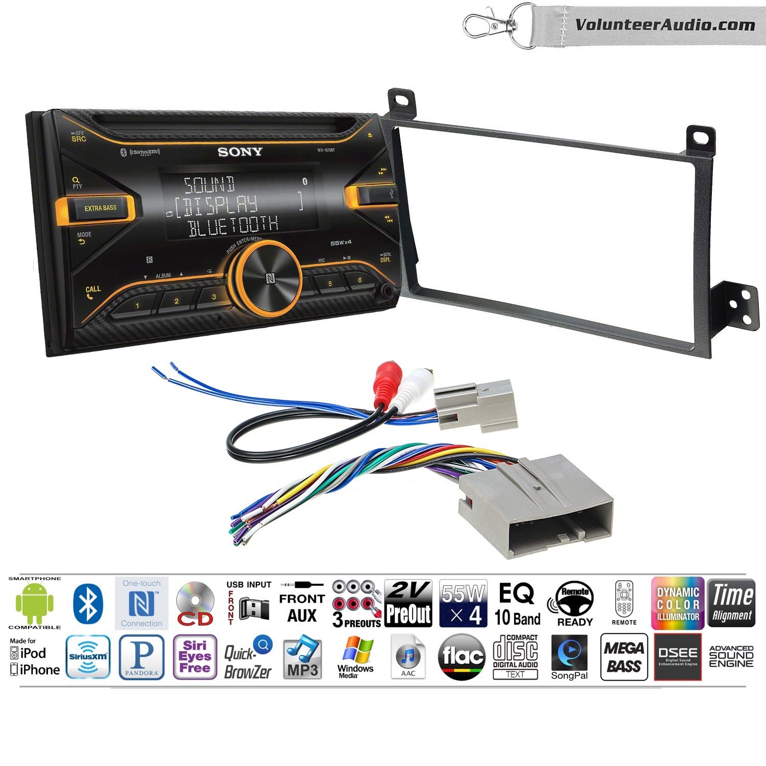 Volunteer Audio Sony WX-920BT Double Din Radio Install Kit with Bluetooth, Pandora, and SiriusXM Ready For 2003-2011 Town Car