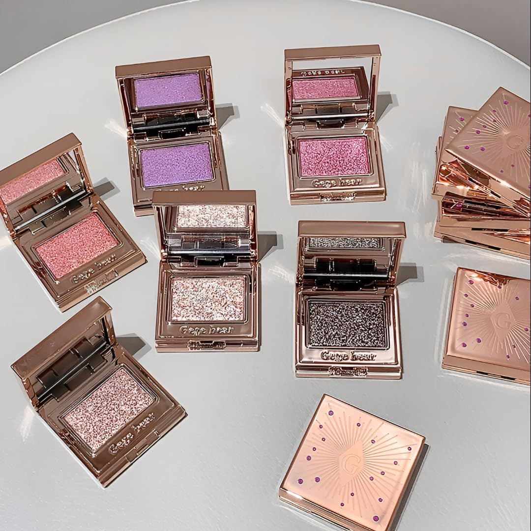 Gege Bear Single Color Eyeshadow Collection | Gemstone-Inspired Highly Pigments Eye Makeup | Shimmer & Glitter Finish | Long-Lasting Crease-Proof Wear | Luxe Rose Gold Mirror Case | Brown Pink Purple Silver Shade Range | Multi-Occasion Eye Color foe Women | Metallic Glittery Clean Girl Eyeshadow (05#Vibrant Purple, 1.8g)-image-37