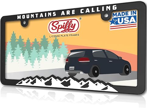 Spiffy Mountain License Plate Frame License Tag Holder Bracket Mountains are Calling Tag Frame for Overlanding Vehicles Gift for Car Guy | Made in the USA | Great for Hiking, Biking and Outdoor Lovers