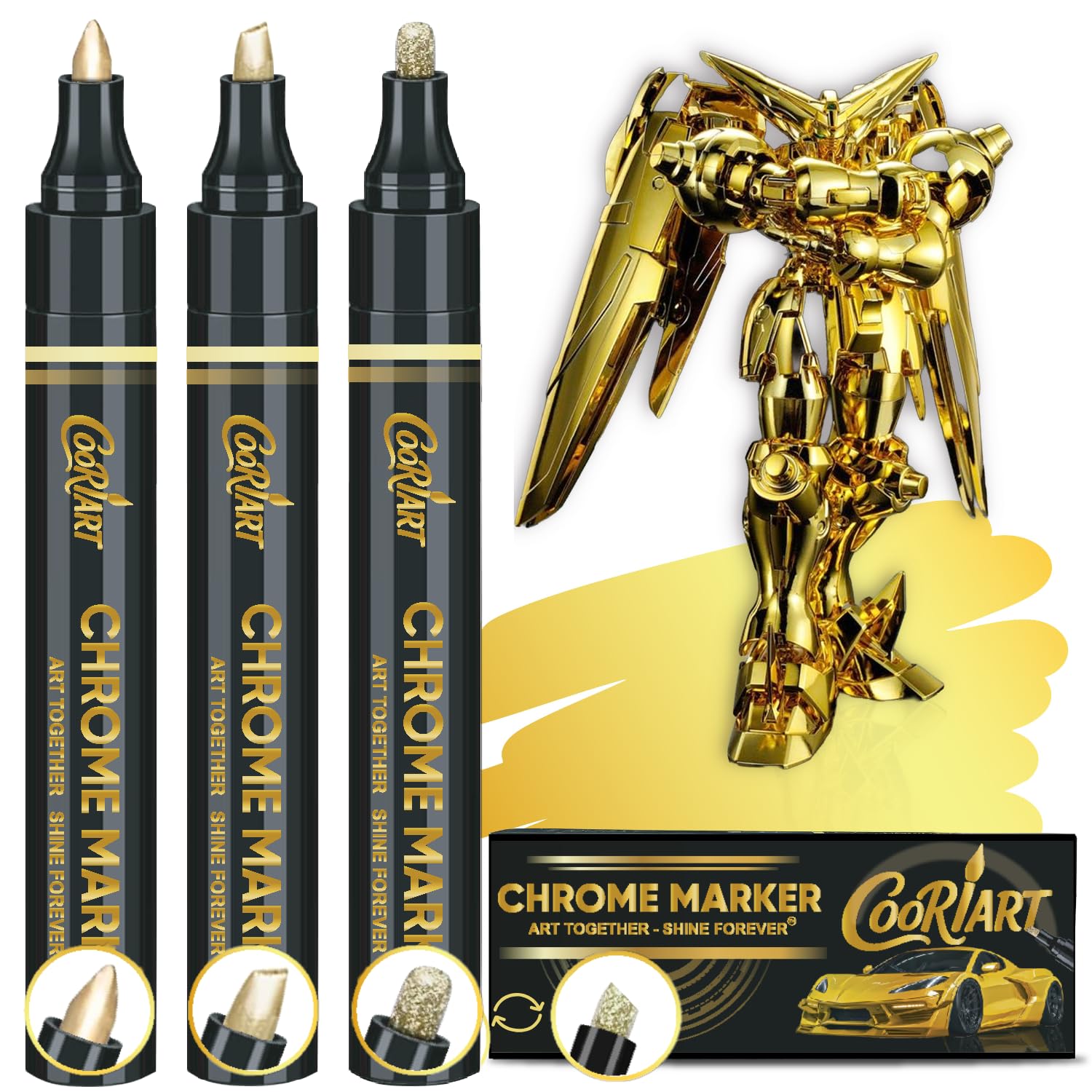 Amazon.com: COORIART 3PK Permanent Mirror Chrome Gold Markers
