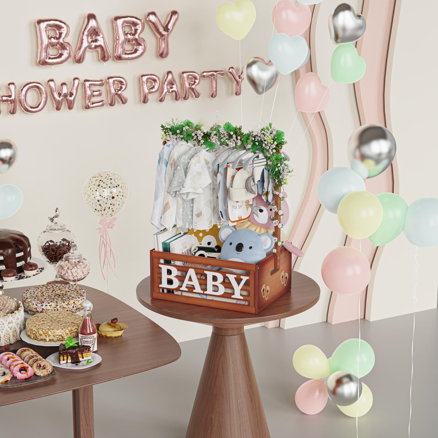 BAMBOOHOMIE Armadietto per baby shower, cestini per bambini con manico per grucce, scatola per baby shower, cestino regalo di benvenuto per neonati, regalo di gravidanza per neo genitori (marrone, di