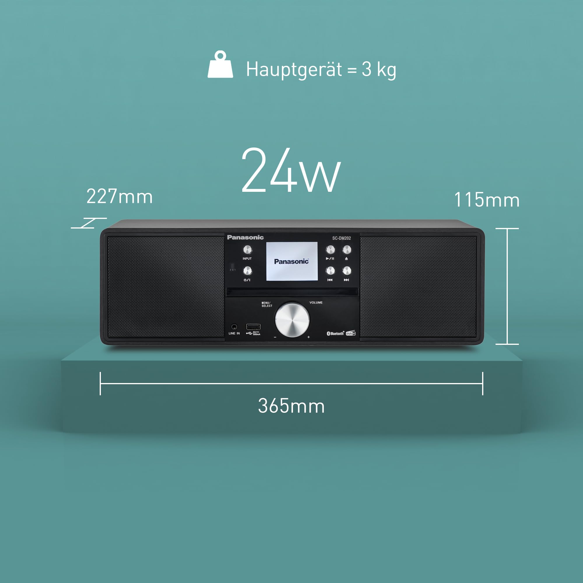 Panasonic SC-DM202EG-K Kompaktes Micro HiFi Stereosystem mit CD, DAB+/FM Radio, USB und Bluetooth, 24W Lautsprechern, Fernbedienung, 2,4 Zoll TFT LCD-Display, EQ-Einstellungen, Schwarz.