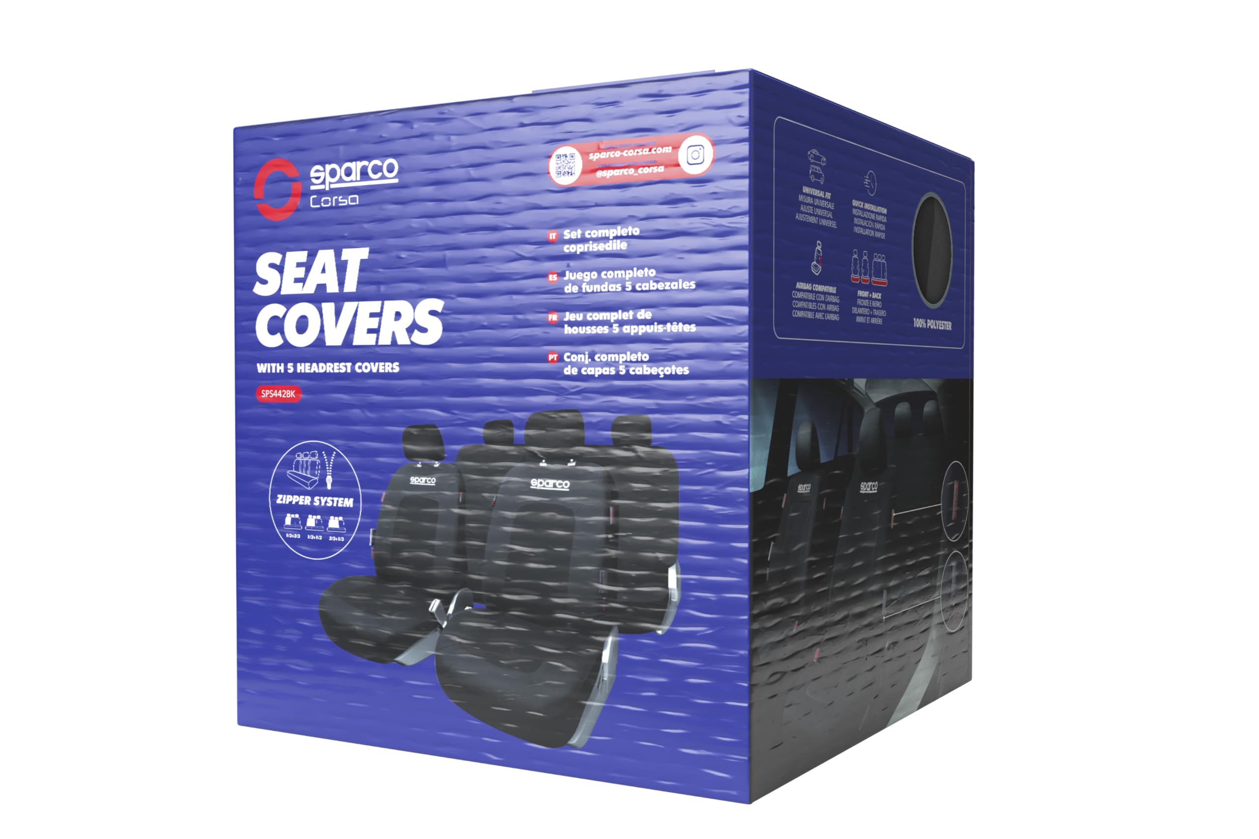 Sparco Juego Completo de Fundas de Asiento Sport, Universales, Color Negro