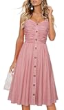 Drimmaks Women's Summer Casual Dress Florals Buttons Down Ruched Sweetheart Neck Sleeveless Midi Sundress