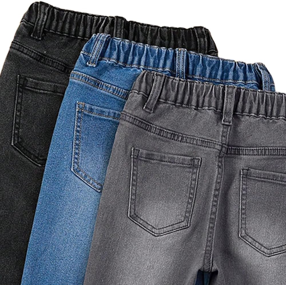 Nivne Tco Toddler Boys 3pcs Jeans Kids Little Boy Elastic Waist Stretchy Tapered Leg Denim Pants Set with Pockets