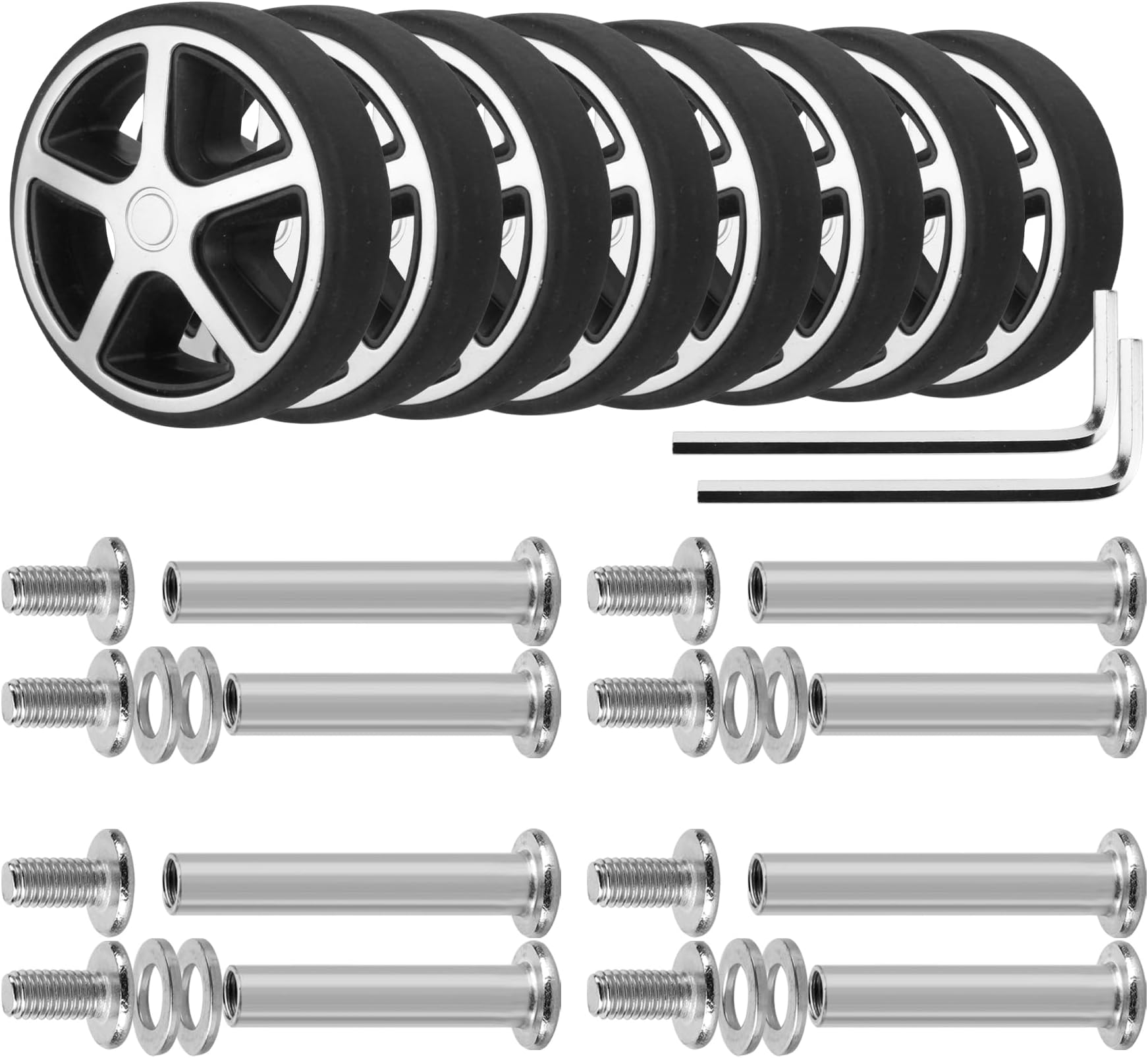 8 Pcs Replacement Luggage Rubber Wheels 2 inch, Suitcase Spinner Wheel Repair Repair Set, Wear-Resistant Trolley Casters, VA50
