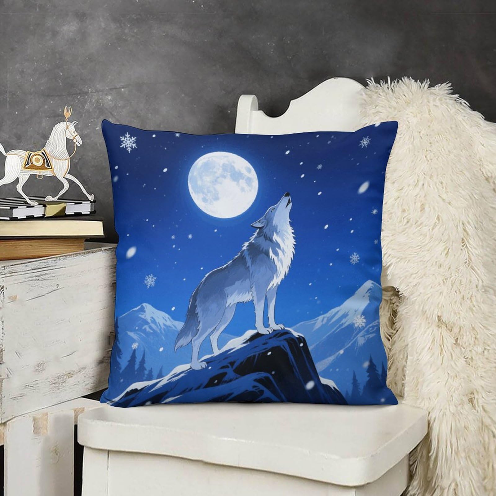 FodPand Boho Farmhouse Wolf Pillow Covers with Hidden Zipper 24x24 Soft Plush Cushion Cover Decorative Throw Pillow Cases for Couch Bed Sofa Living Room Indoor Outdoor Home Decor