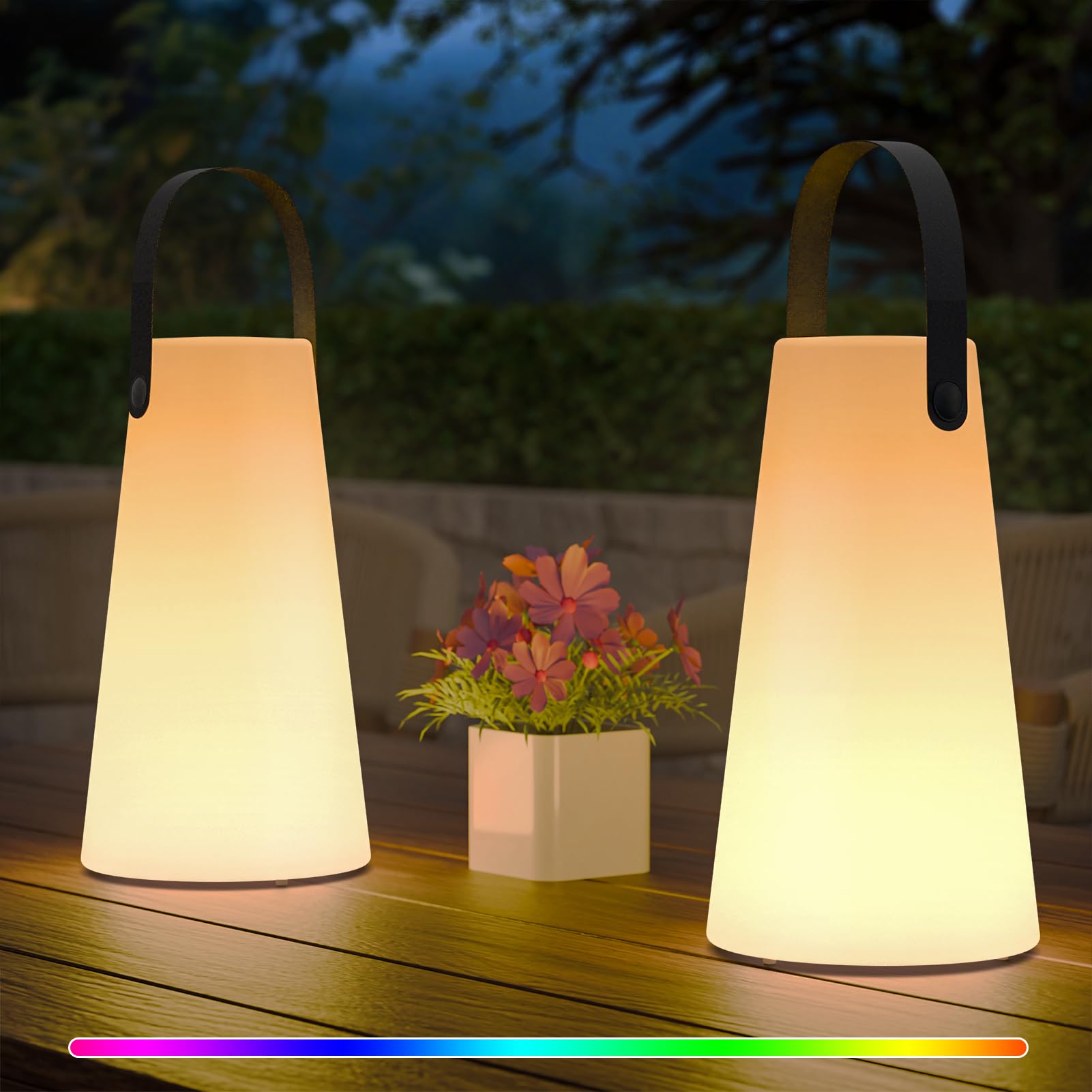 Photo 1 of 2 Pack Outdoor Lanterns, GGII Rechargeable Cordless Outdoor Table Lamp with IP44 Water-Resistant, Battery Operated Portable Hanging Outdoor Lamp RGB Colors for Patio Balcony Garden Camping Dining(TPU)