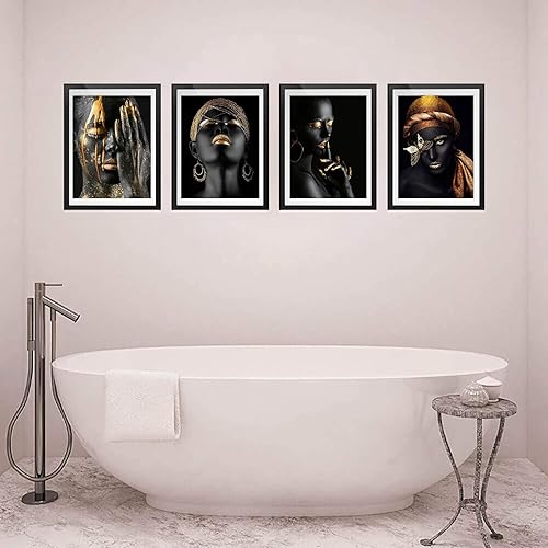 Miniatura 3 de VOUORON Juego de 4 aretes de oro para mujer afroamericana, juego de 4 (imagen en lienzo de 8 x 10 pulgadas), SPA baño, bonita habitación de niña,