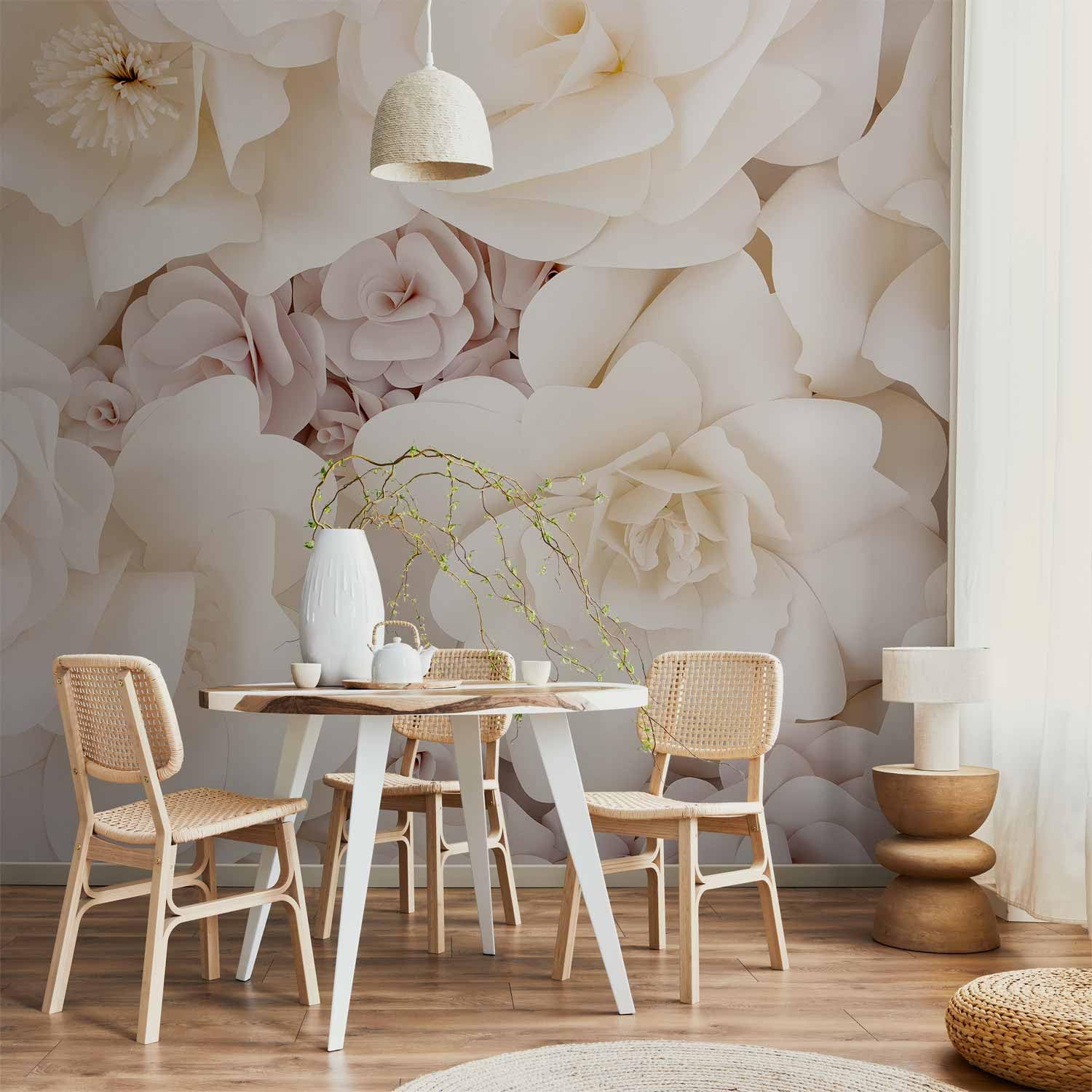 murando - Carta da Parati Moderna per Soggiorno, Floreale 3D, 400x280 cm | Fotomurali in TNT, Carte da Parati Moderne, Decorazione da Muro, Produzione Europea, Fotomurale Fiori Natura Beige