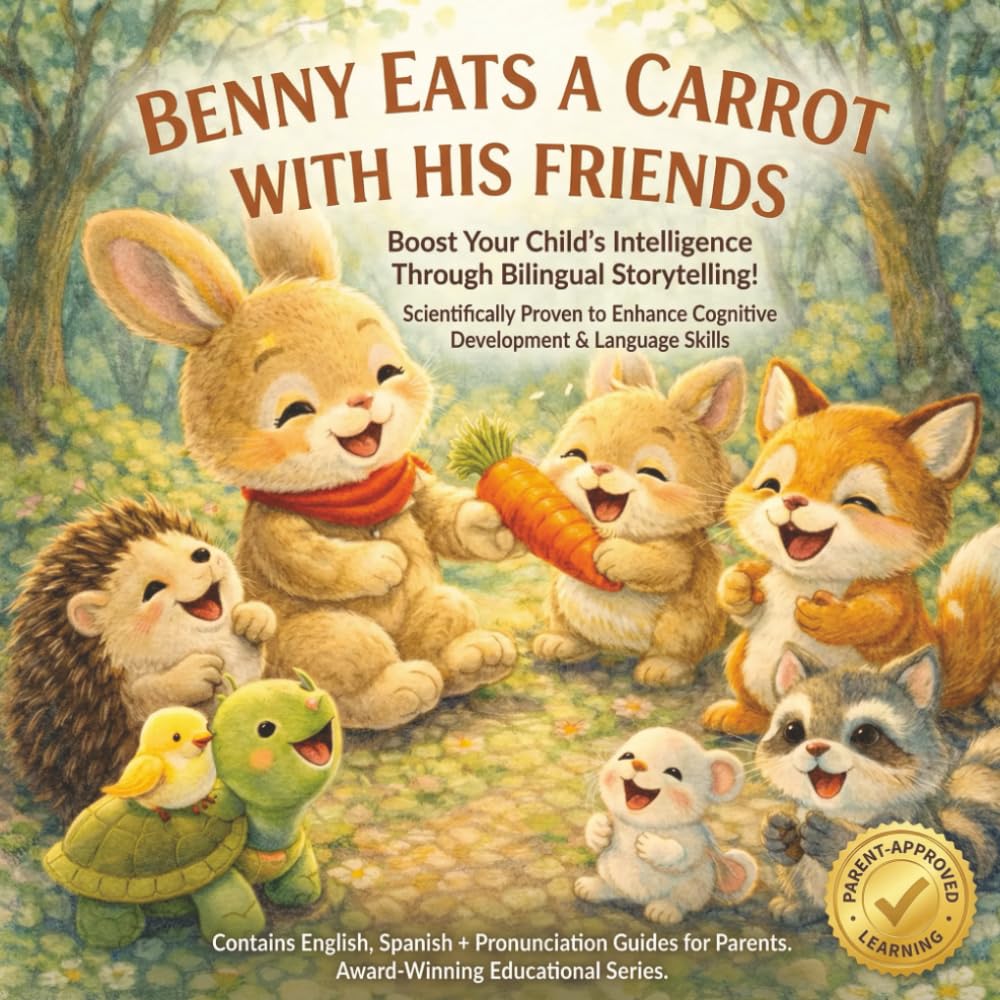 Benny Eats a Carrot with His Friends: A Spanish-English Bilingual Storybook for Kids Ages 3–7 to Build Early Language Skills Through Play (Benny the Bunny – Bilingual Story Series)