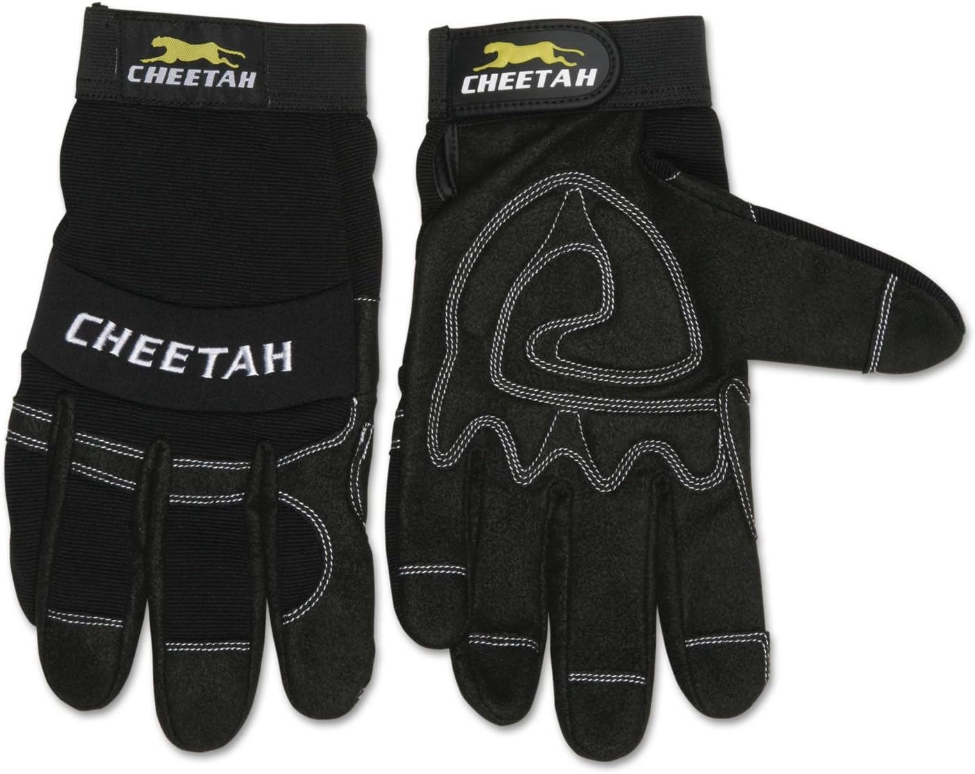 MCR Safety 935CHL Cheetah Synthetic Leather Mechanic Style Gloves with Vented Finger Sidewalls and Fourchettes, Black, Large, 1-Pair