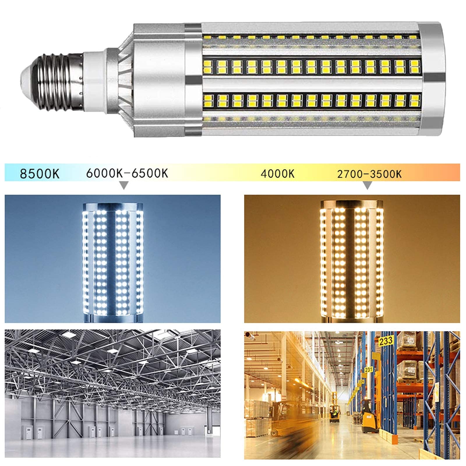 5 Confezioni 60W Lampadine LED Mais Super Luminose E27/E39 Base LED Lampada AC 100-277V 7200 Lumen 600W Equivalente Lampada/Incandescenza per Grandi Aree Commerciali Illuminazione a Soffitto(Bianco Fr