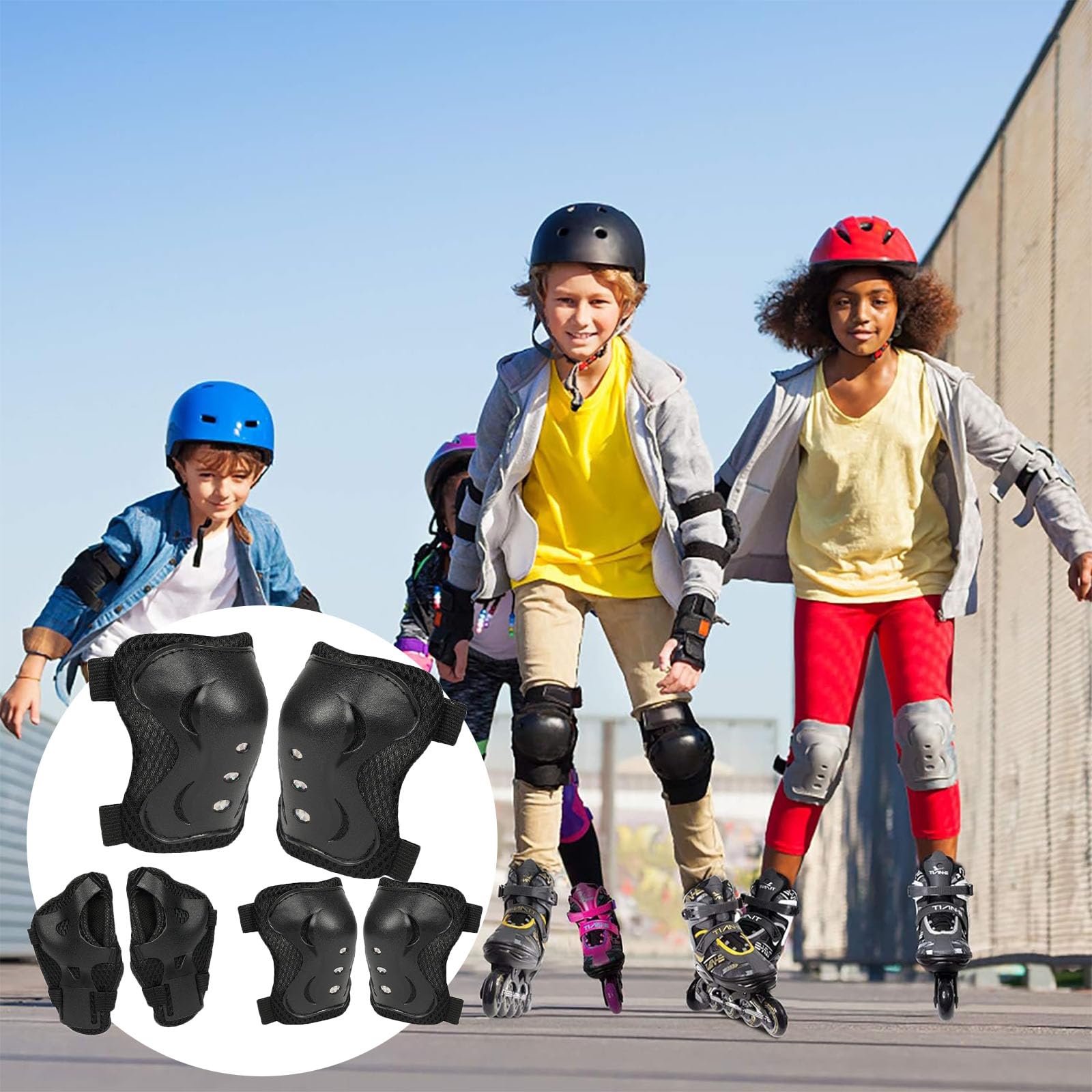 Protezione Kit per bambino, Protezioni Set Skate e Bicicletta Adatto dai 3 ai 12 Anni, per Skate, Bicicletta, Sci e Pattinaggio (Nero)