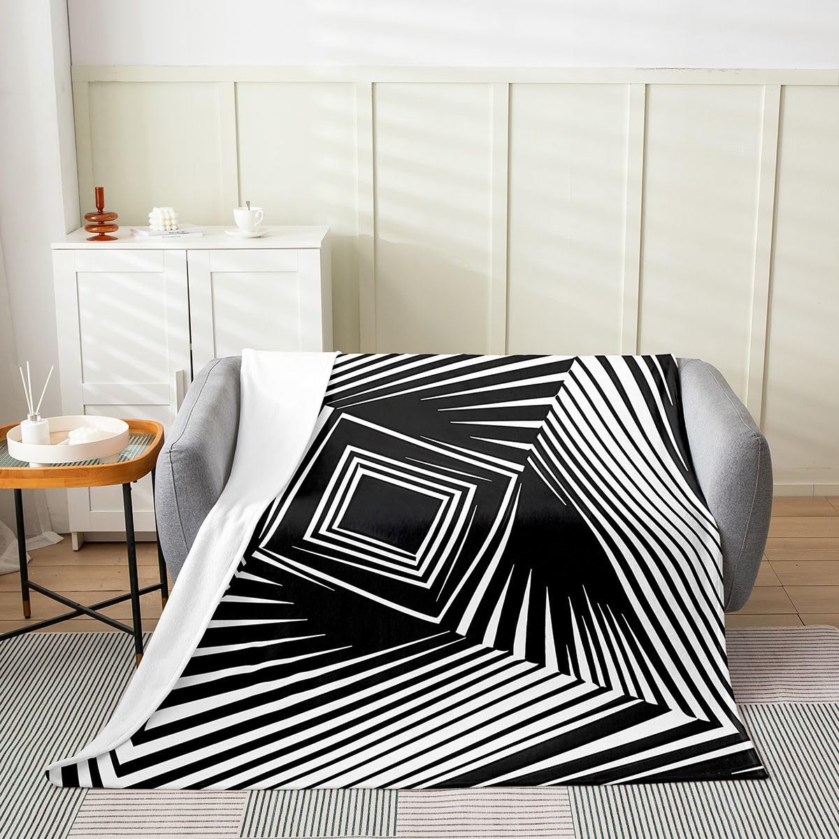 Couverture flanelle noire et blanche Manfei anti-froid pour lit et salon