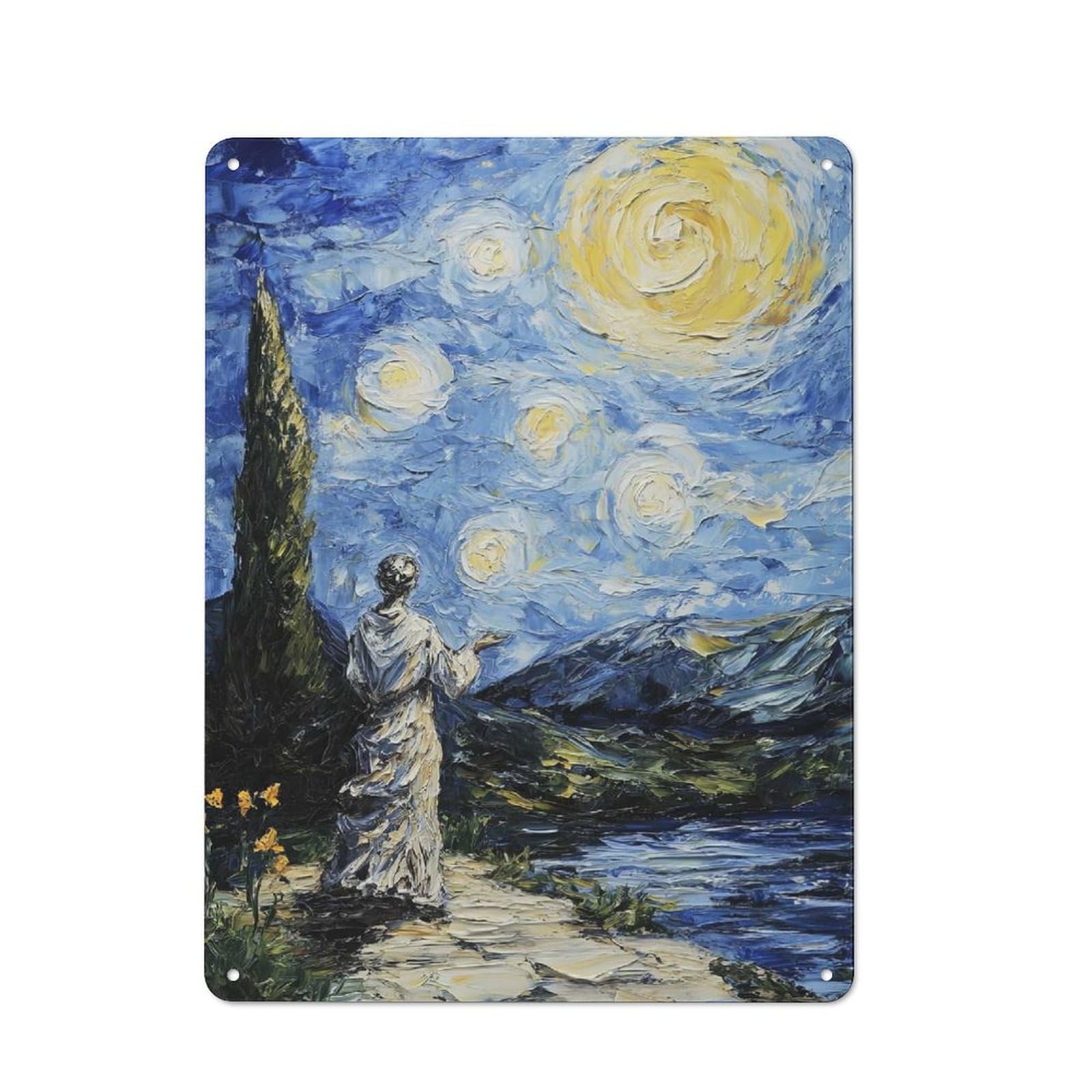 Rustic Starry Night with Figure Decorative Tin Sign 40x30cm, Cottage Wall Art for Cottage, Kitchen, Hallway Or Breakfast Nook
