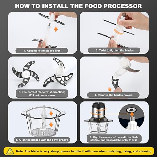 Vista 8 de Sovyime - Procesador de alimentos, picadora de carne y verduras para uso doméstico, picadora pequeña de alimentos Sovyime con 2 cuencos (8 tazas)