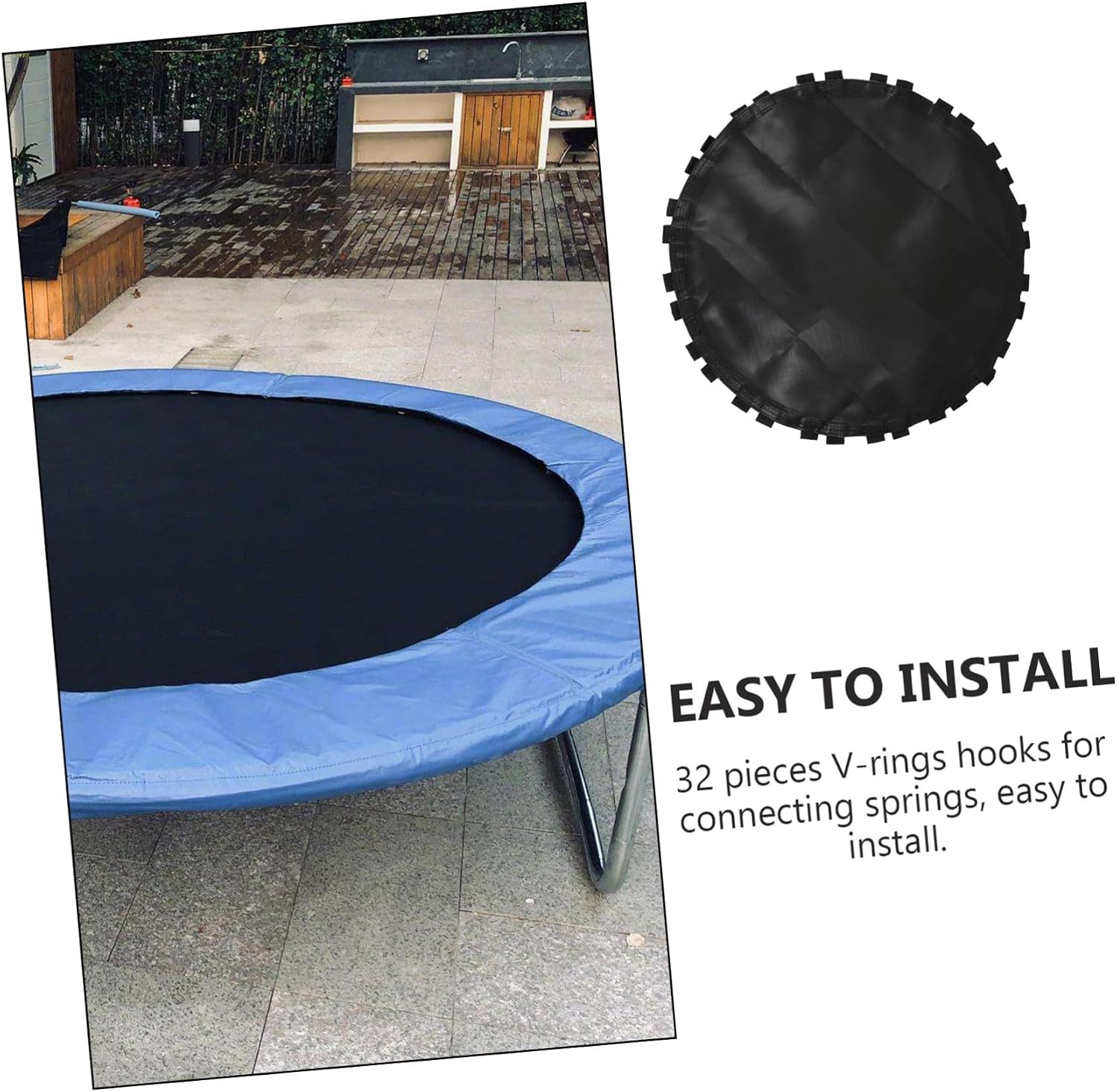 Mikinona Black Uv-Resistant Trampoline Replacement Jumping Mat Rings Hooks for Round Fitness Trampoline Outdoor Garden Use