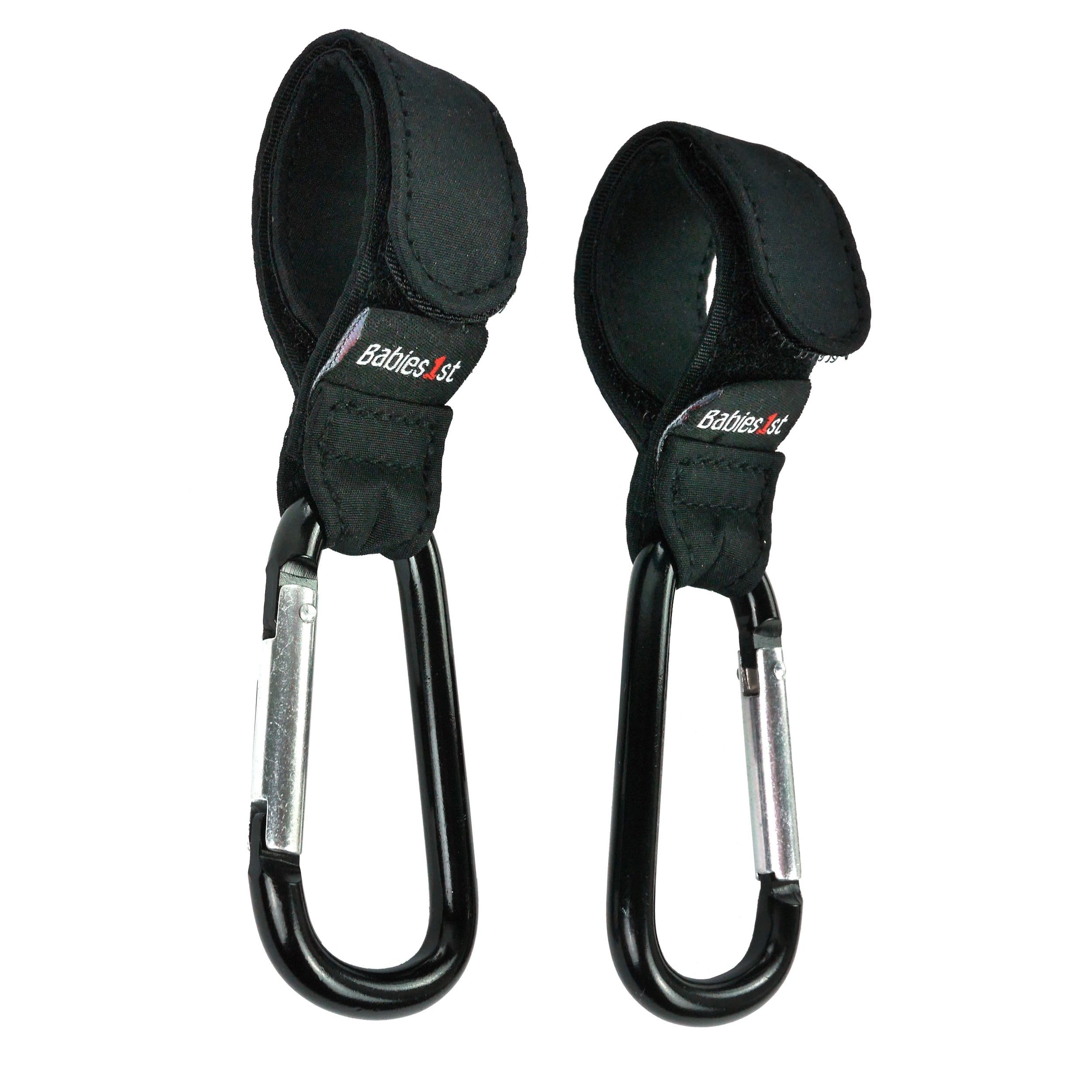 Babies1st Kinderwagen Haken, Kinderwagenhaken, Karabiner Kinderwagen Befestigung für Wickelrucksack 2er Pack, Schwarz