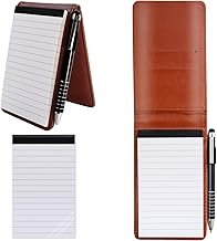 A7 PU Leather Notepad, Small Pocket Notebook with Metal Pen and Refill Notepads, Pocket Notebook for School Home Office (Brown)