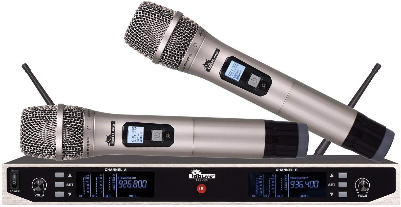 IDOLPRO UHF-305 Professional Dual Wireless Microphone System with Long Distance Operation and Free Interference New