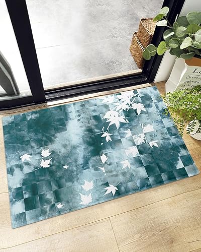 Watercolor Tie-Dye Gradient Bathroom Shag Doormat Geometric Plaid Water Absorbent Bath Rug Floor Mat Washable Fluffy Plush Indoor Area Rugs Cozy