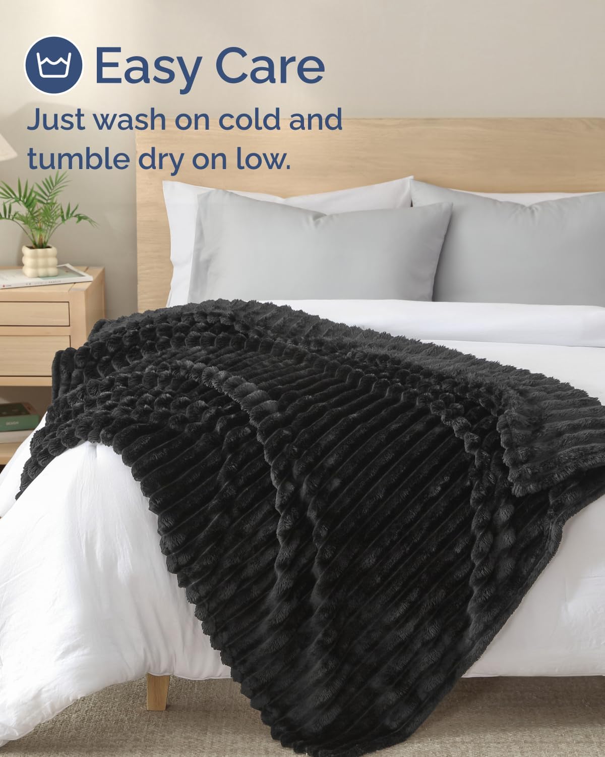 Fleece Blanket Twin Size - College Dorm Essentials - 60x80, Black | Soft, Warm, Striped Blanket for Bed, Sofa, Couch & Chair, Cozy, Anti-Static, All Season, Home Decor Gifts for Men & Women