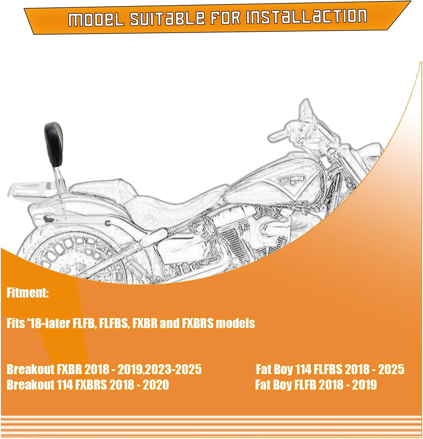 Kinglemc Kinglemc Holdfast Sissy Bar Passenger Backrest for Harley Davidson Breakout Fat Boy 114 FLFB FLFBS FXBR FXBRS 2018 and later Models (Chrome)