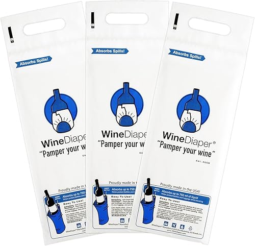 Pañal de vino – Bolsas reutilizables para botellas de vino protectoras y absorbentes para viajes (paquete de 3) fabricadas en los Estados Unidos