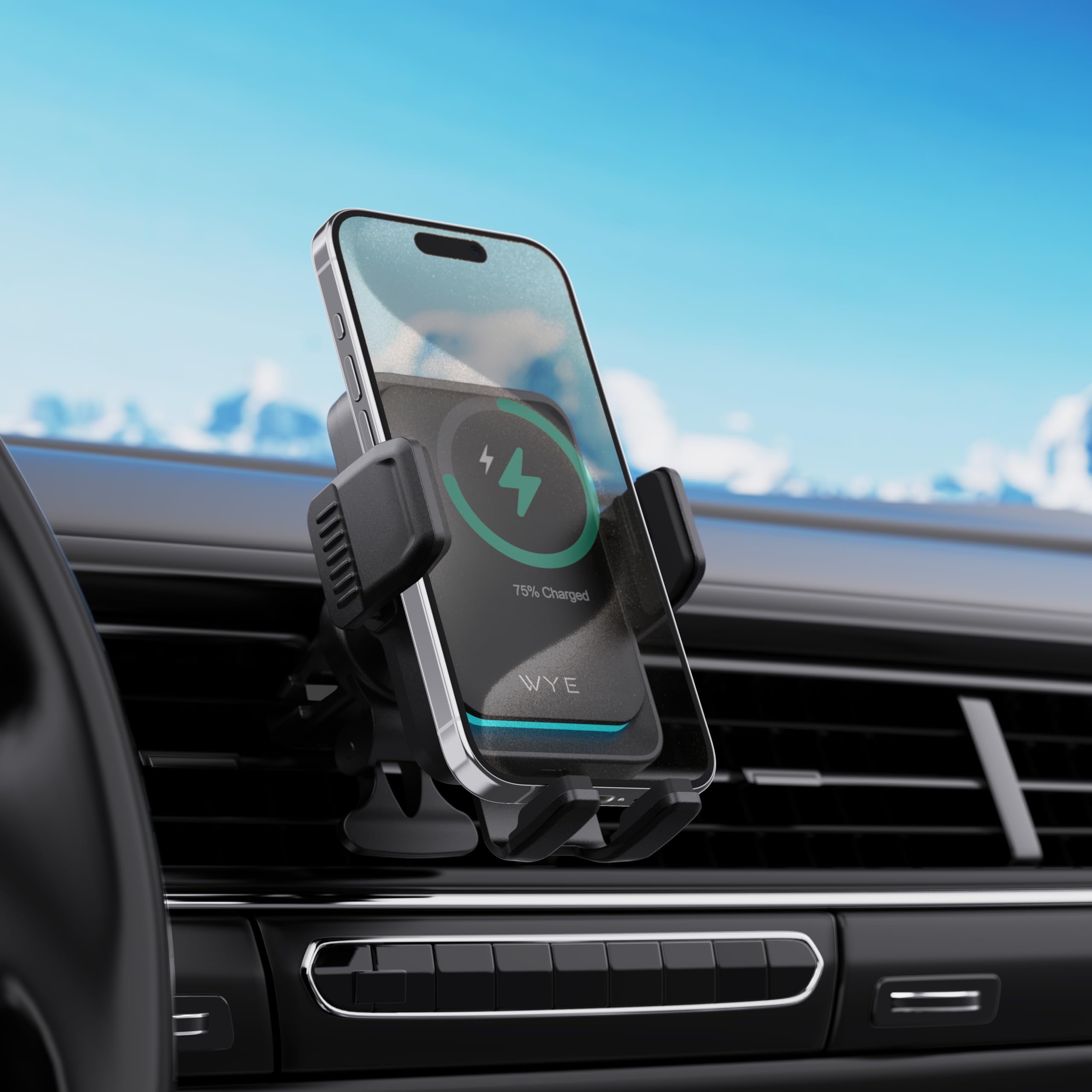 WYE Supporto per telefono per caricabatterie da auto wireless da 15 W per montaggio sulla bocchetta dell'aria, supporto per auto a ricarica rapida con connettività USB-C per smartphone Qi - Nero