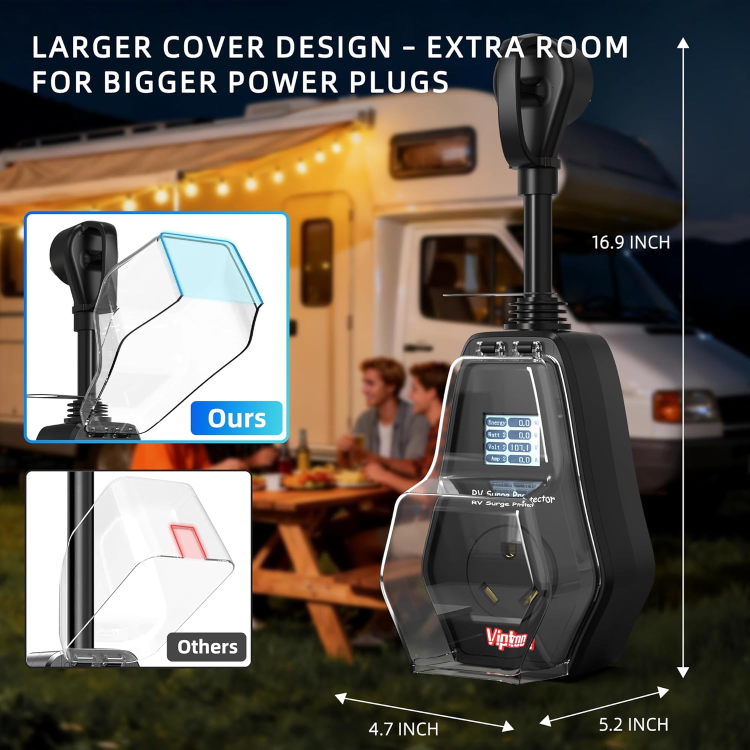 30A RV Surge Protector with Replaceable Module & Extra Module, 10000J Circuit Analyzer with LED Display, IP65 Waterproof with Oversized Cover for Camper & Trailer Power Plug (30 Amp 10000J)